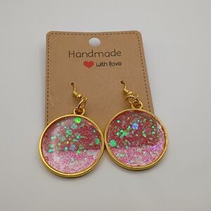Handmade Gold and Pink Glitter Earrings